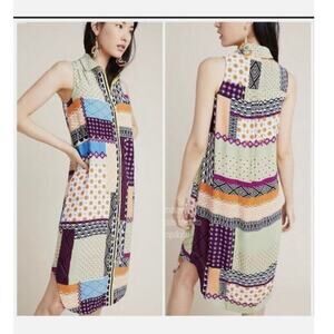 Anthropologie Everyway Shirt Multicolored Midi Dress Mixed Print Women's Size 4